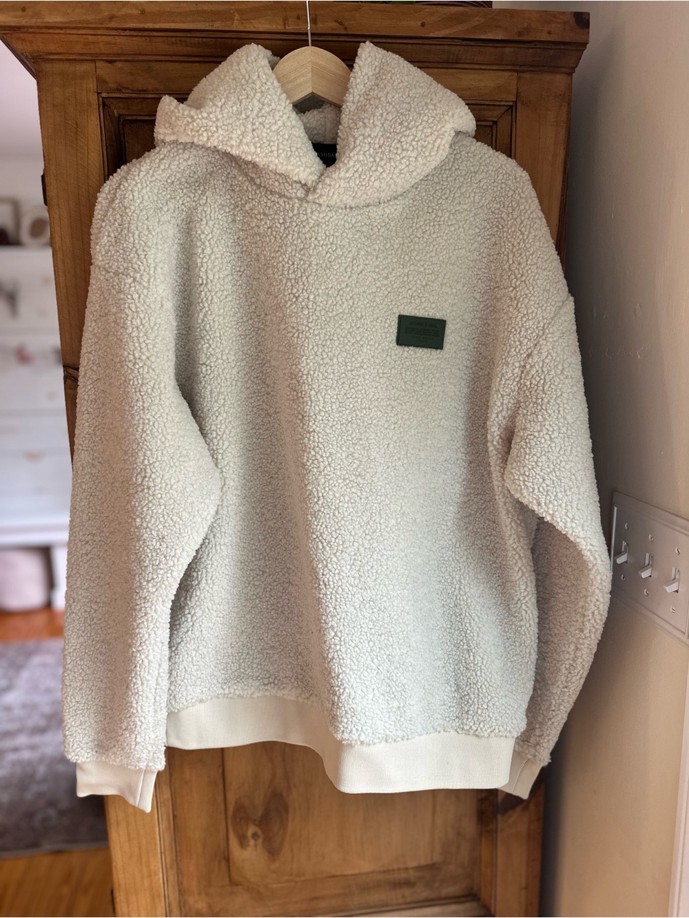 Scotch & Soda Men’s Sherpa Pullover Hoodie Size Large Cream/Beige